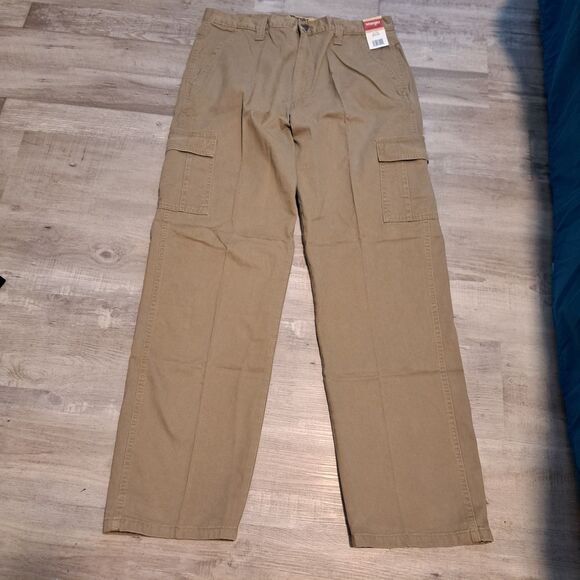 Wrangler Authentics NWT Cargo Pant Men 36x34 Relaxed Fit Tan Cotton ZM6LGBH - Picture 1 of 12